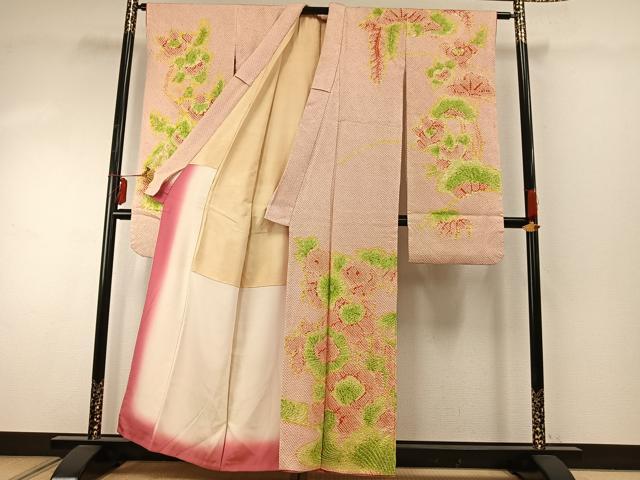 平和屋着物●豪華振袖 総絞り 草花文 正絹 逸品 AABE5473fy
