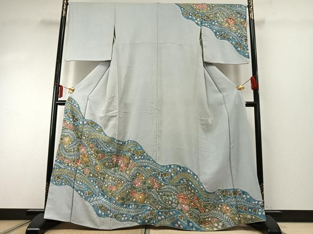平和屋着物●訪問着 絞り 道長草花文 金彩 正絹 逸品 AABE5477fy