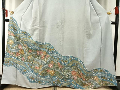 平和屋着物●訪問着 絞り 道長草花文 金彩 正絹 逸品 AABE5477fy