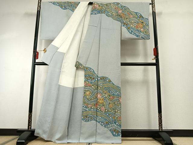 平和屋着物●訪問着 絞り 道長草花文 金彩 正絹 逸品 AABE5477fy