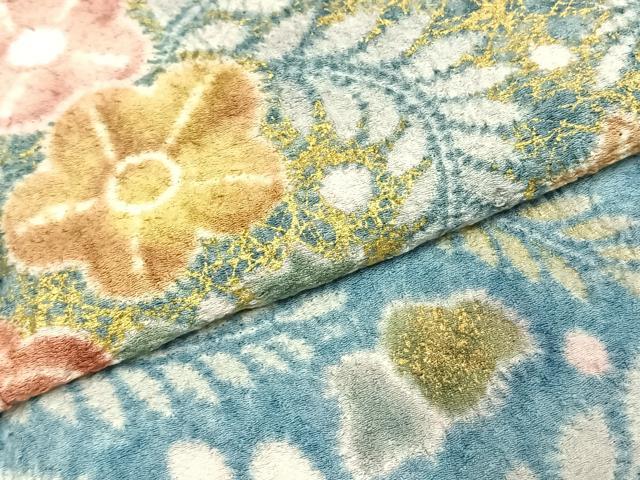 平和屋着物●訪問着 絞り 道長草花文 金彩 正絹 逸品 AABE5477fy