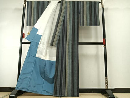 平和屋着物●上質な紬 縞 正絹 逸品 AABE5498fy