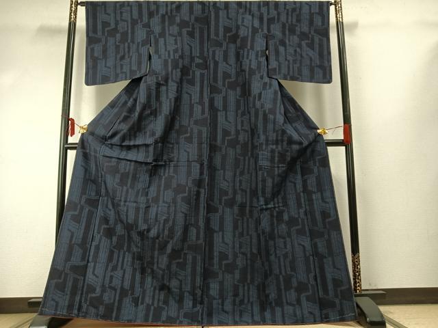 平和屋着物●結城紬　幾何学文様　正絹　逸品　未使用　AABE5508fy