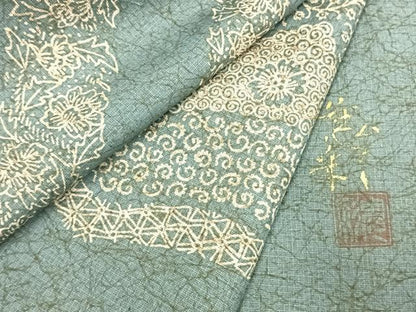 平和屋着物●伝統工芸士　京友禅染色作家　田家鬼彩　本場染大島紬　更紗花文　正絹　逸品　AABE5521fy