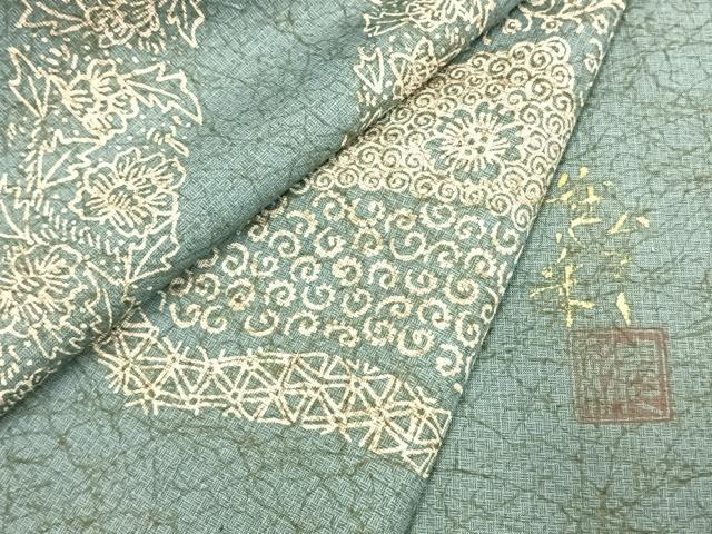 平和屋着物●伝統工芸士　京友禅染色作家　田家鬼彩　本場染大島紬　更紗花文　正絹　逸品　AABE5521fy