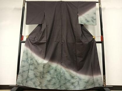 平和屋着物●訪問着　紬地　松葉　暈し染め　正絹　逸品　AABE5529fy