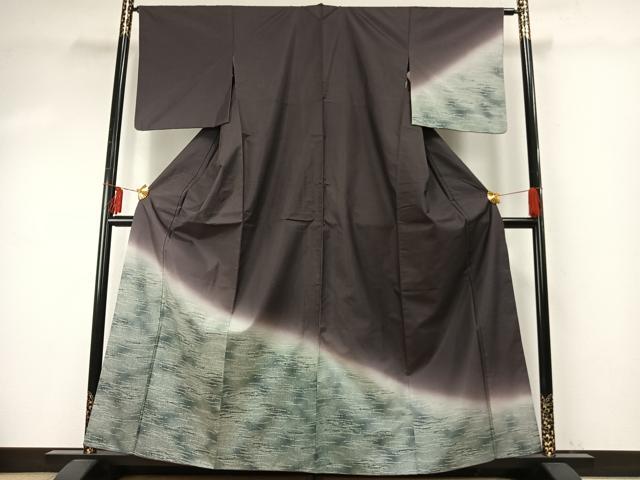 平和屋着物●訪問着　紬地　松葉　暈し染め　正絹　逸品　AABE5529fy
