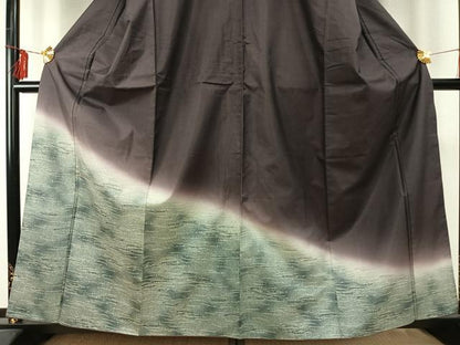 平和屋着物●訪問着　紬地　松葉　暈し染め　正絹　逸品　AABE5529fy