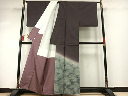 平和屋着物●訪問着　紬地　松葉　暈し染め　正絹　逸品　AABE5529fy