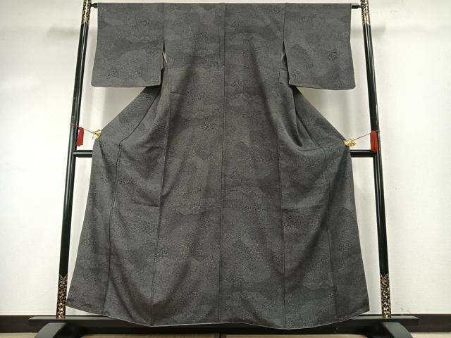 平和屋着物●江戸小紋　切嵌文　黒地　反端付き　正絹　逸品　AABE5530fy