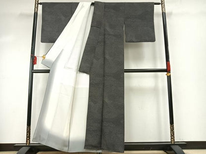 平和屋着物●江戸小紋　切嵌文　黒地　反端付き　正絹　逸品　AABE5530fy
