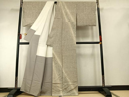 平和屋着物●訪問着 紬地 型染め 葉尽くし 暈し染め 正絹 逸品 AABE5542fy