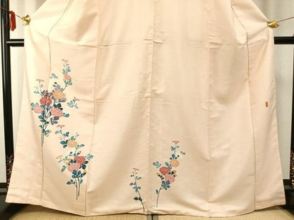平和屋着物●訪問着　紬地　友禅　作家物　草花文　正絹　逸品　AABE5559fy