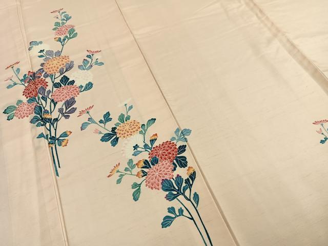平和屋着物●訪問着　紬地　友禅　作家物　草花文　正絹　逸品　AABE5559fy