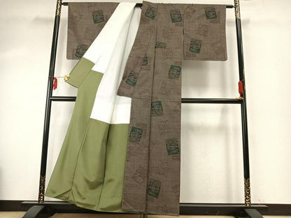 平和屋着物●本場大島紬　カタス7マルキ　泥染　手織　色紙重ね風景文　岸田恵光作　証紙付き　正絹　逸品　未使用　AABE5563fy