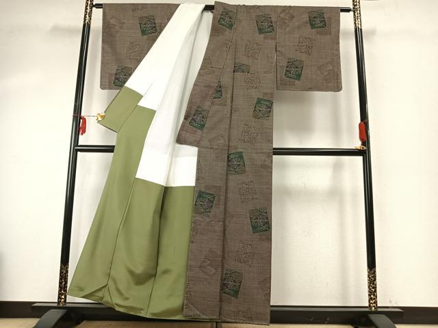 平和屋着物●本場大島紬　カタス7マルキ　泥染　手織　色紙重ね風景文　岸田恵光作　証紙付き　正絹　逸品　未使用　AABE5563fy