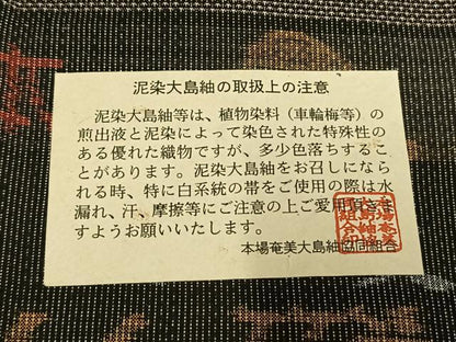 平和屋着物●本場大島紬　カタス7マルキ　泥染　手織　色紙重ね風景文　岸田恵光作　証紙付き　正絹　逸品　未使用　AABE5563fy