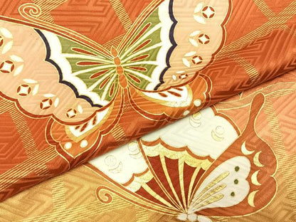 平和屋着物●豪華振袖・長襦袢(無双仕立て)セット　花蝶文　暈し染め　金彩　正絹　逸品　AABE5569fy