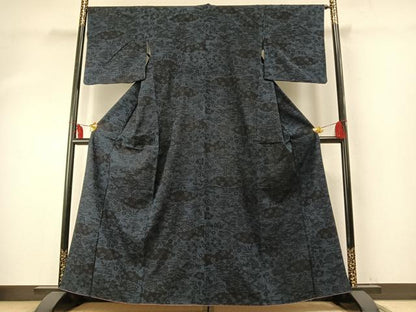 平和屋着物●結城紬　雲取り花文　正絹　逸品　AABE5579fy