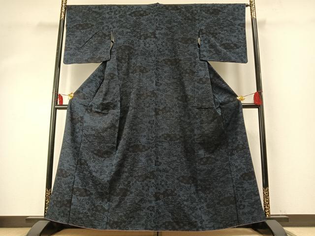 平和屋着物●結城紬　雲取り花文　正絹　逸品　AABE5579fy