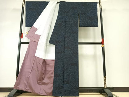 平和屋着物●結城紬　雲取り花文　正絹　逸品　AABE5579fy