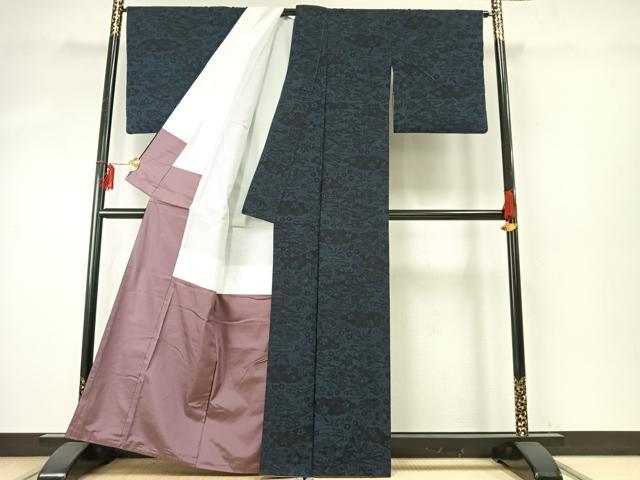 平和屋着物●結城紬　雲取り花文　正絹　逸品　AABE5579fy