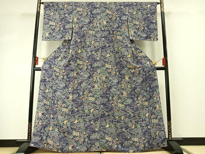 平和屋着物●上質な小紋　花鳥文　鬼しぼ縮緬　正絹　逸品　未使用　AABE5582fy