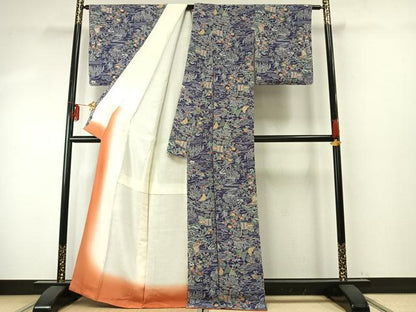 平和屋着物●上質な小紋　花鳥文　鬼しぼ縮緬　正絹　逸品　未使用　AABE5582fy
