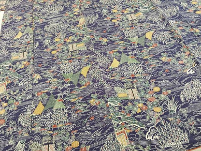 平和屋着物●上質な小紋　花鳥文　鬼しぼ縮緬　正絹　逸品　未使用　AABE5582fy