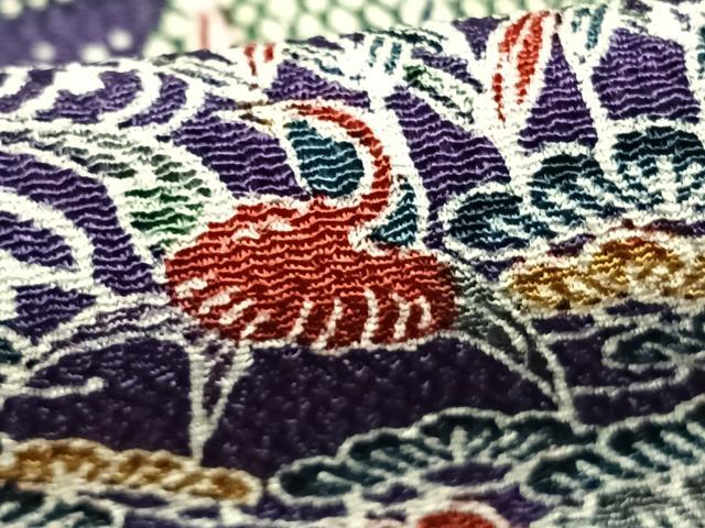 平和屋着物●上質な小紋　花鳥文　鬼しぼ縮緬　正絹　逸品　未使用　AABE5582fy