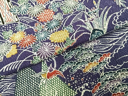 平和屋着物●上質な小紋　花鳥文　鬼しぼ縮緬　正絹　逸品　未使用　AABE5582fy
