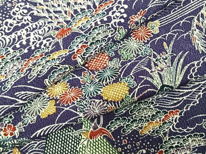 平和屋着物●上質な小紋　花鳥文　鬼しぼ縮緬　正絹　逸品　未使用　AABE5582fy
