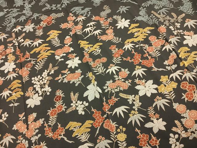 平和屋着物●訪問着　刺繍　草花文　黒地　正絹　逸品　AABE5586fy