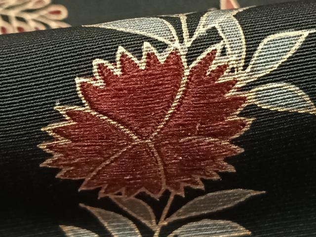 平和屋着物●訪問着　刺繍　草花文　黒地　正絹　逸品　AABE5586fy