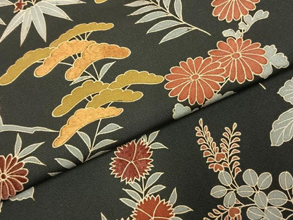 平和屋着物●訪問着　刺繍　草花文　黒地　正絹　逸品　AABE5586fy