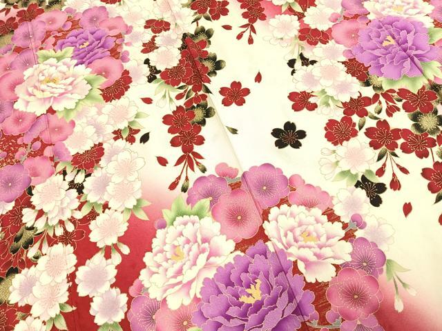 平和屋着物○豪華振袖 草花文 暈し染め 金糸 正絹 逸品 AABE5608fy