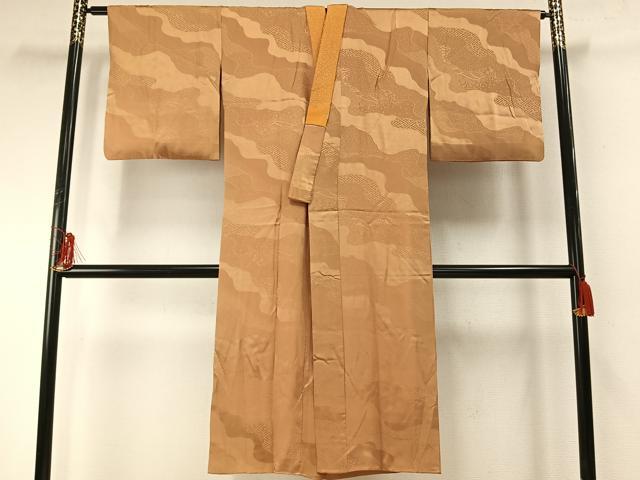 平和屋着物●半衿：ファッションデザイナー 花井幸子　長襦袢　袷　道長立波地紋　飴色　正絹　逸品　AABE5609fy