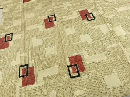 平和屋着物▽上質な紬 単衣 色紙重ね文 正絹 逸品 AABE5612fy