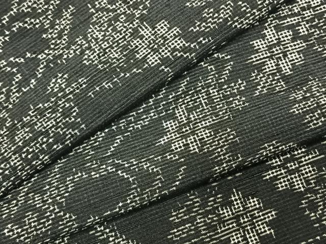 平和屋着物▽上質な紬 単衣 流水花文 黒地 正絹 逸品 AABE5613fy
