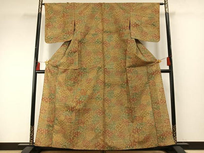 平和屋着物▽江戸小紋 本場染大島紬 単衣 切嵌花文 正絹 逸品 AABE5615fy