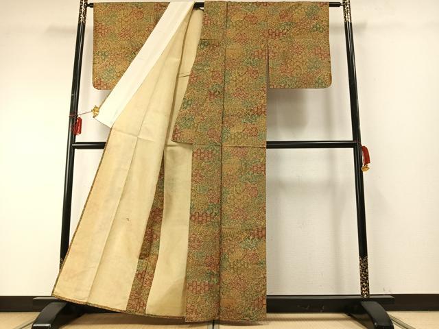 平和屋着物▽江戸小紋 本場染大島紬 単衣 切嵌花文 正絹 逸品 AABE5615fy