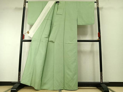 平和屋着物▽上質な色無地 単衣 唐草地紋 若葉色 正絹 逸品 AABE5616fy