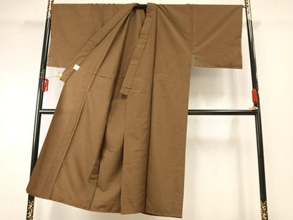平和屋着物▽男性 色無地 単衣 朽葉色 洗える着物 未使用 AABE5617fy