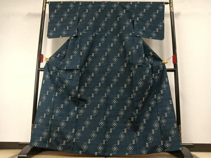 平和屋着物▽上質な紬 単衣 幾何学文様 正絹 逸品 未使用 AABE5618fy