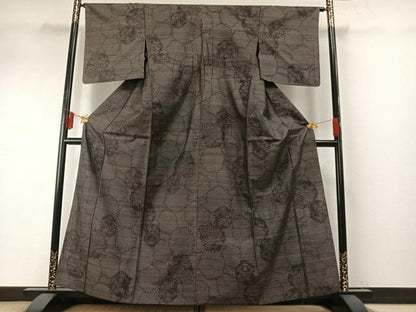 平和屋着物▽結城紬 単衣 100亀甲 雪輪文 正絹 逸品 AABE5620fy