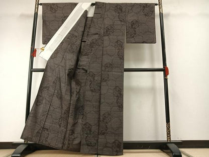 平和屋着物▽結城紬 単衣 100亀甲 雪輪文 正絹 逸品 AABE5620fy