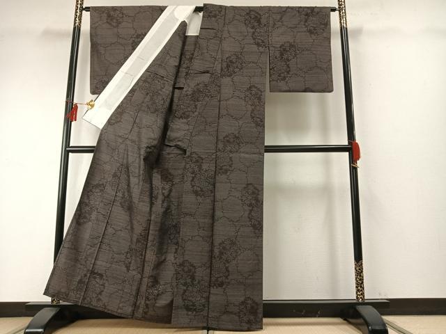 平和屋着物▽結城紬 単衣 100亀甲 雪輪文 正絹 逸品 AABE5620fy
