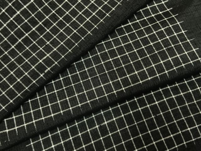 平和屋着物▽上質な紬 単衣 横段格子文 黒地 正絹 逸品 AABE5621fy