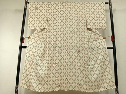 平和屋着物▽上質な小紋　単衣　絞り　幾何学文様　正絹　逸品　未使用　AABE5625fy