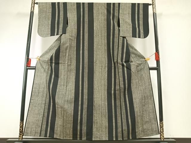 平和屋着物▽上質な紬 単衣 縞 伊勢丹扱い 正絹 逸品 AABE5626fy